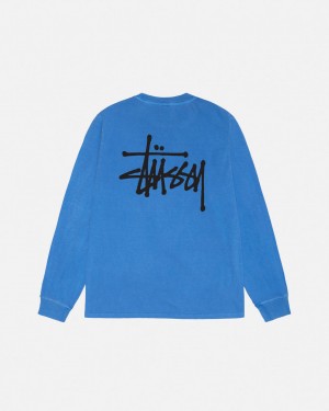 Stussy Basic Stussy LS Tee Pigment Dyed Tees Herren Blau Österreich | YQJ-3843