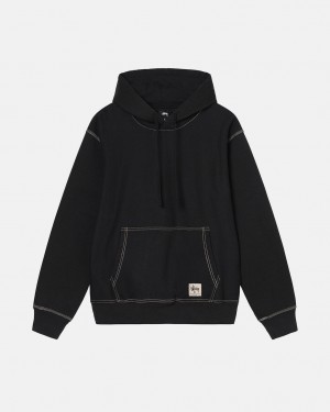 Stussy Contrast Stitch Label Hoodie Hoodie Herren Schwarz Österreich | KJY-9823