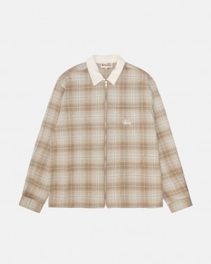 Stussy Frank Plaid Zip Shirt Hemd Damen Braun Österreich | YMW-7713