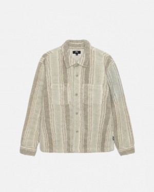 Stussy Gestreift Sherpa Shirt Hemd Damen Beige Österreich | HOG-8952