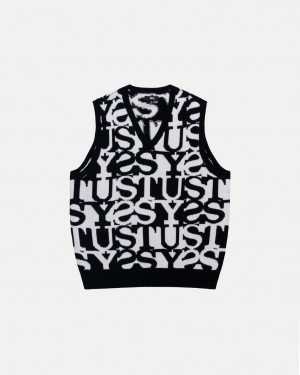 Stussy Stacked Pullover Vest Pullover Damen Weiß Schwarz Österreich | QLE-0334