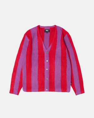 Stussy Stripe Brushed Cardigan Pullover Herren Lila Österreich | KQX-2184