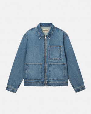 Stussy Zip Arbeits Jacket Denim Denim Herren Blau Österreich | OXF-7442