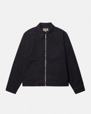 Stussy Zip Arbeits Jacket Overdyed Denim Herren Schwarz Schwarz Österreich | NKB-0137