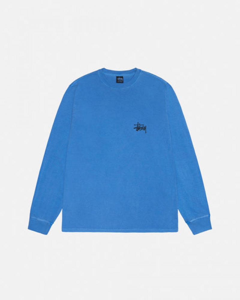 Stussy Basic Stussy LS Tee Pigment Dyed Tees Damen Blau Österreich | ZBR-9902