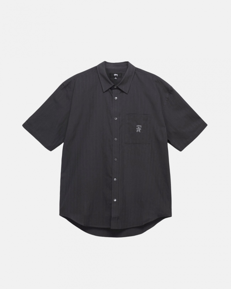 Stussy Boxy Gestreift Shirt Hemd Herren Schwarz Österreich | ASO-1403