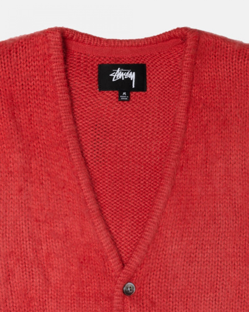 Stussy Brushed Cardigan Pullover Damen Rot Österreich | PKI-9870