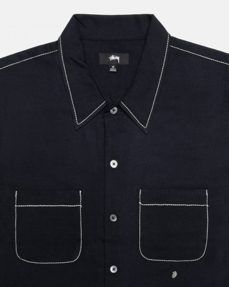 Stussy Contrast Pick Stitched Shirt Hemd Herren Schwarz Österreich | LWE-0634