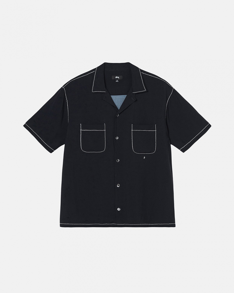 Stussy Contrast Pick Stitched Shirt Hemd Damen Schwarz Österreich | SAM-7411