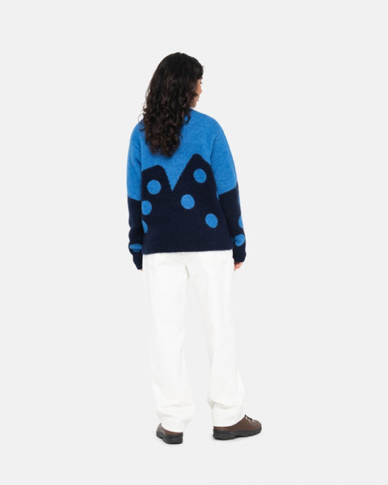 Stussy Dice Fuzzy Crew Pullover Damen Blau Österreich | JVY-8673