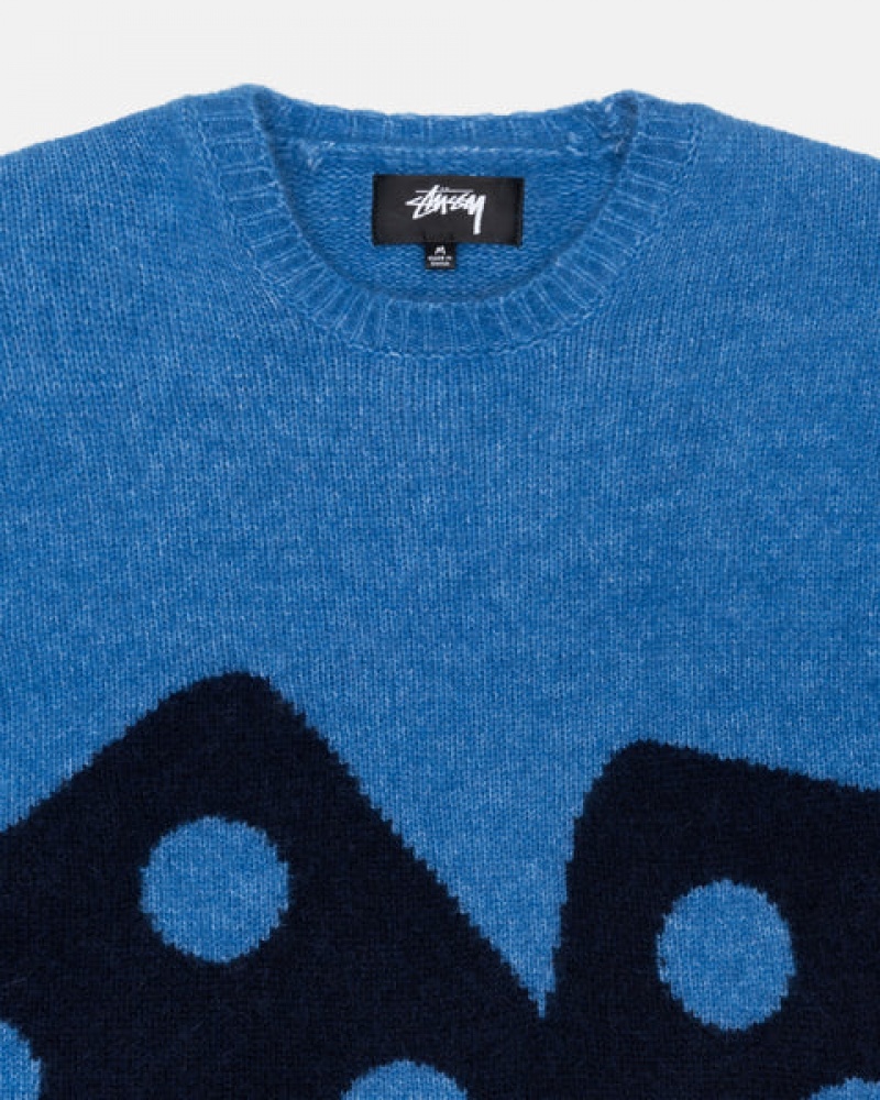 Stussy Dice Fuzzy Crew Pullover Damen Blau Österreich | JVY-8673