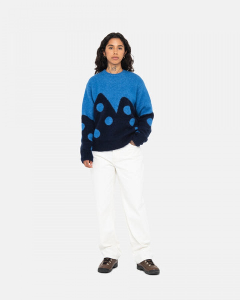 Stussy Dice Fuzzy Crew Pullover Damen Blau Österreich | JVY-8673