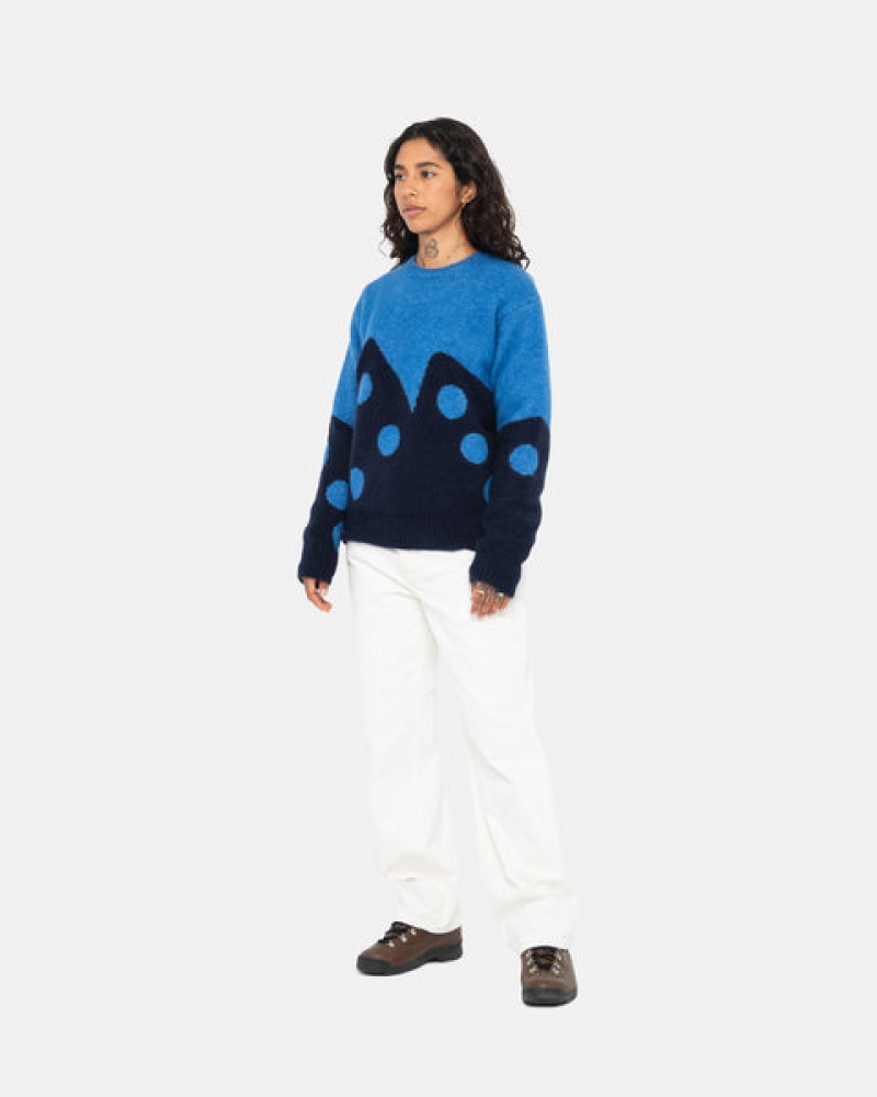 Stussy Dice Fuzzy Crew Pullover Damen Blau Österreich | JVY-8673