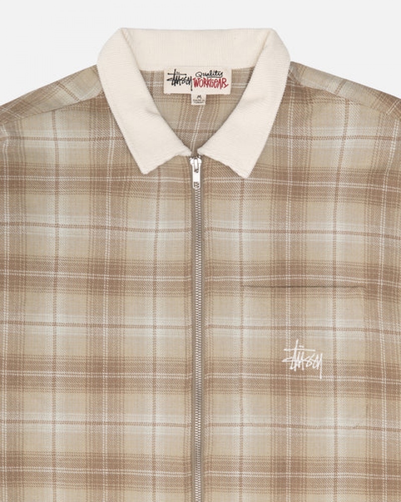 Stussy Frank Plaid Zip Shirt Hemd Herren Braun Österreich | DFZ-1021