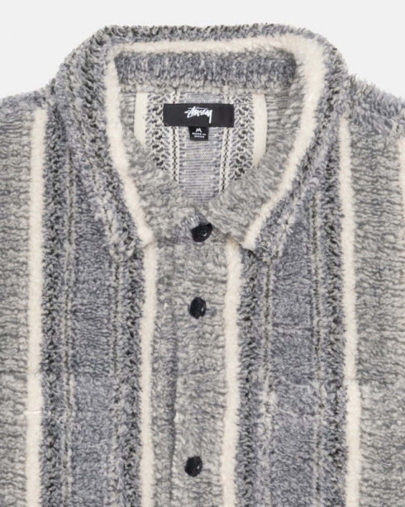 Stussy Gestreift Sherpa Shirt Hemd Herren Charcoal Österreich | UES-9059