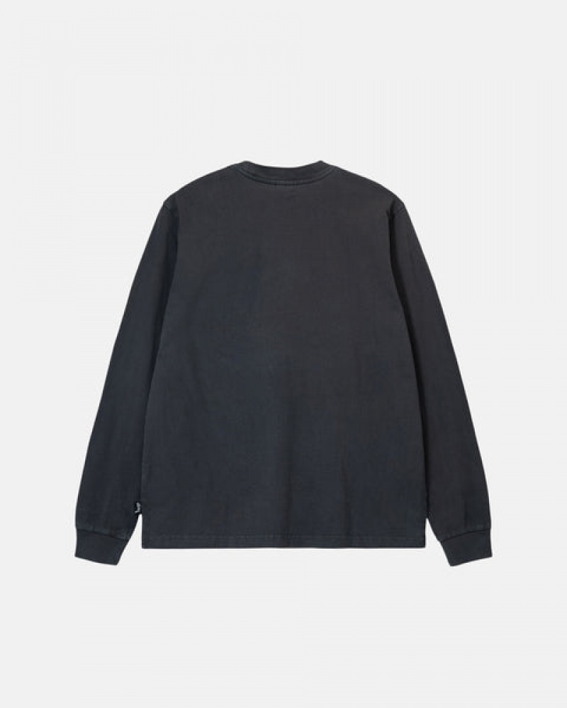 Stussy Heavyweight Pigment Dyed Ls Crew Oberteile Damen Schwarz Österreich | HIA-1559