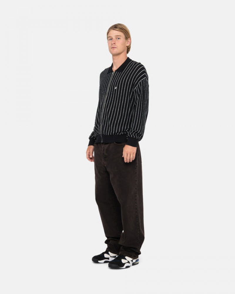 Stussy Light Weight Ls Zip Polo Hemd Herren Schwarz Österreich | UHY-6021