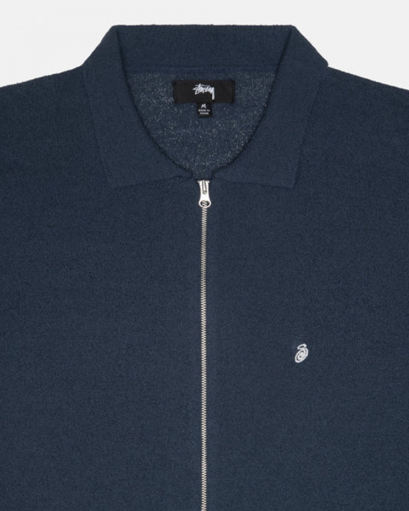 Stussy Light Weight Ls Zip Polo Hemd Herren Navy Österreich | OMK-8738