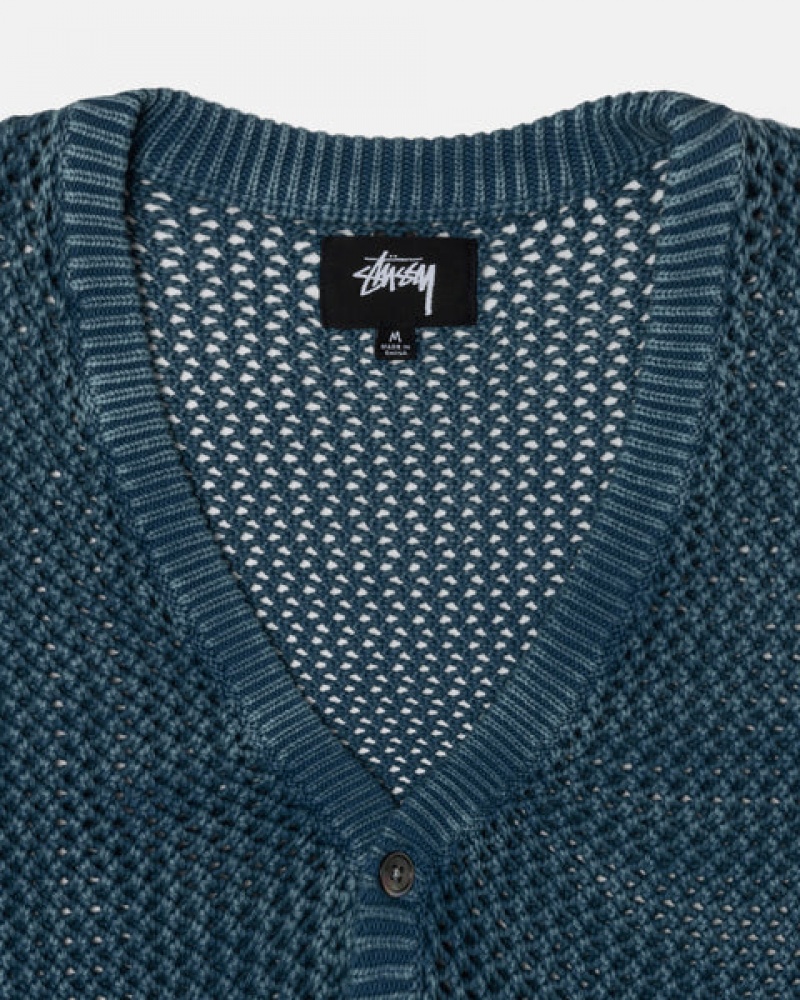 Stussy Loose Gauge Cardigan Pullover Damen Blau Österreich | RTD-3959