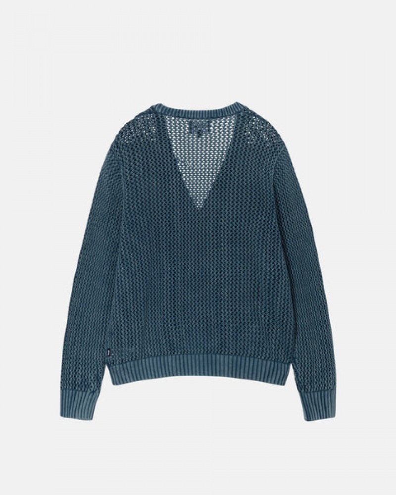 Stussy Loose Gauge Cardigan Pullover Herren Blau Österreich | DCN-5405