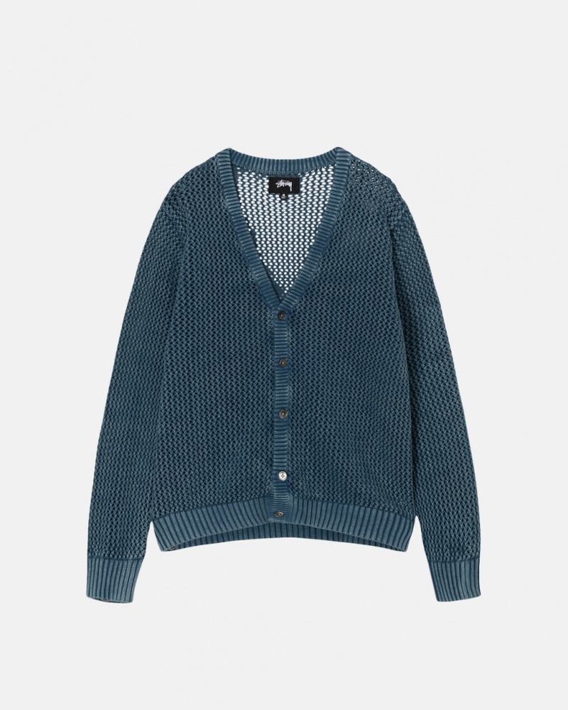 Stussy Loose Gauge Cardigan Pullover Herren Blau Österreich | DCN-5405