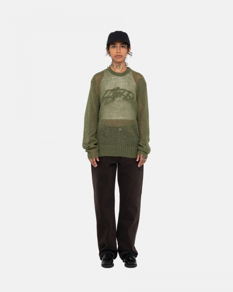 Stussy Loose Knit Pullover Pullover Damen Olivgrün Österreich | RWZ-1243