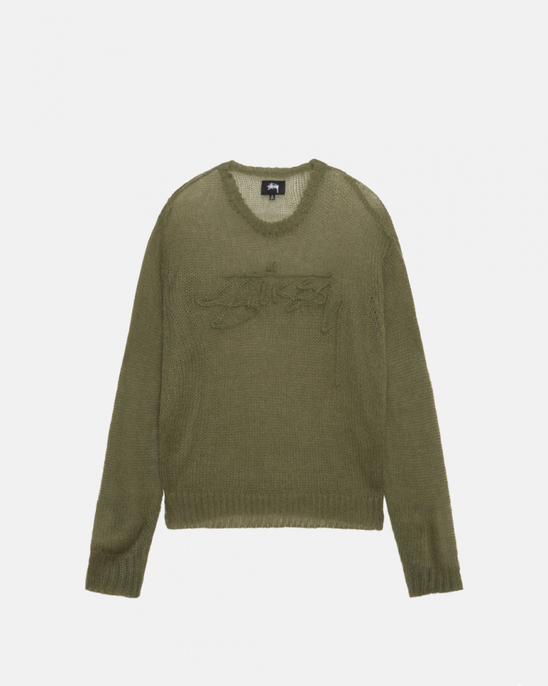 Stussy Loose Knit Pullover Pullover Damen Olivgrün Österreich | RWZ-1243