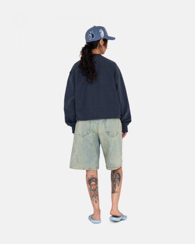 Stussy Overdyed Stock Logo Crew Sweatshirts Herren Navy Österreich | KLL-5574