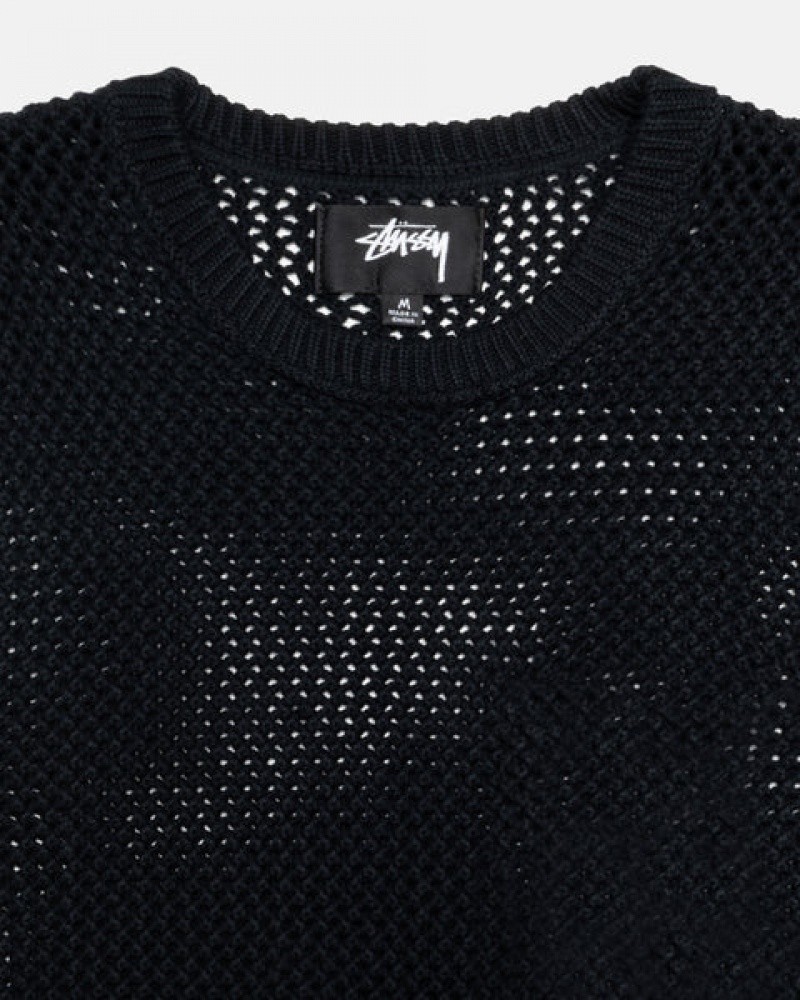 Stussy Pigment Dyed Loose Gauge Knit Pullover Pullover Herren Schwarz Österreich | WTC-5603