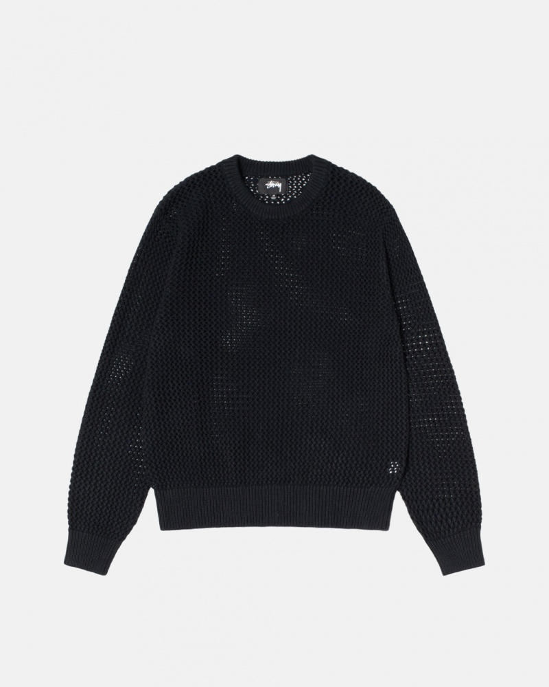 Stussy Pigment Dyed Loose Gauge Knit Pullover Pullover Herren Schwarz Österreich | WTC-5603