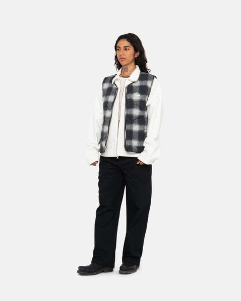 Stussy Plaid Nylon Liner Vest Weste Damen Schwarz Österreich | RVM-9294