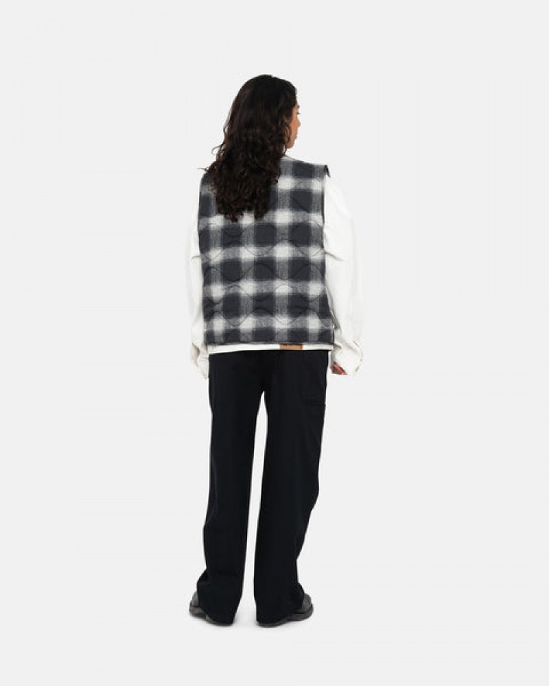 Stussy Plaid Nylon Liner Vest Weste Damen Schwarz Österreich | RVM-9294