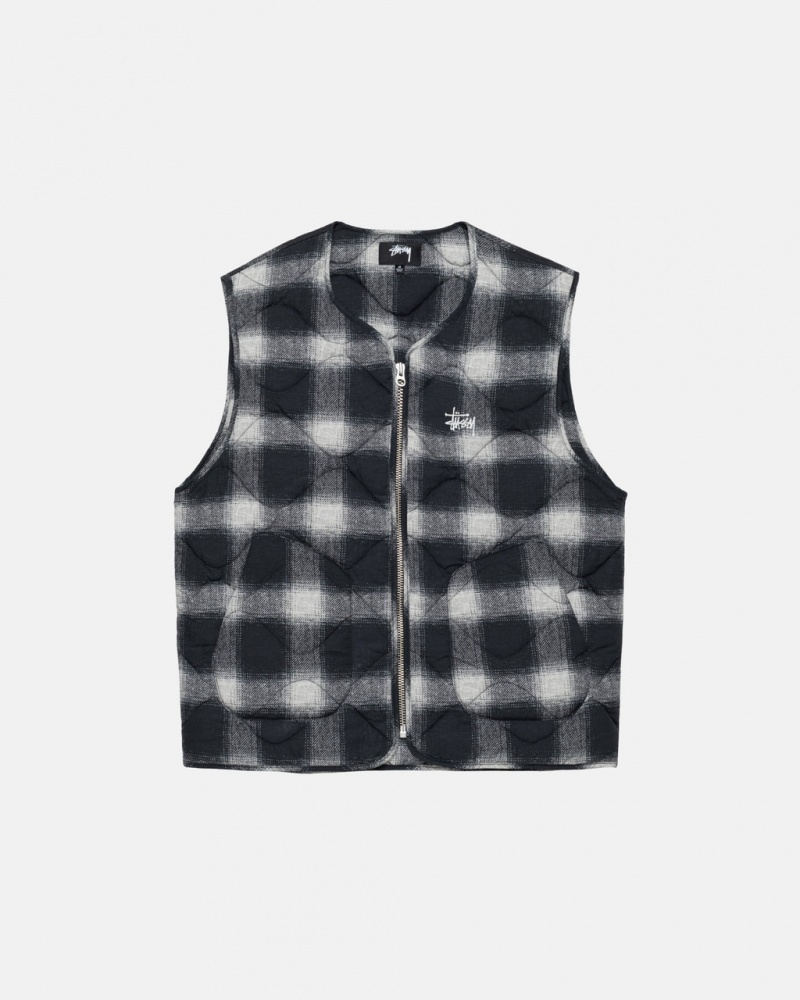 Stussy Plaid Nylon Liner Vest Weste Damen Schwarz Österreich | RVM-9294