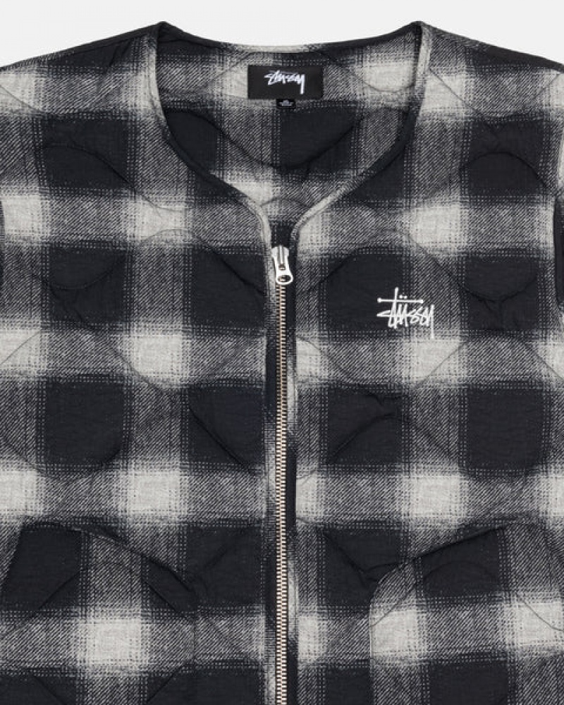 Stussy Plaid Nylon Liner Vest Weste Herren Schwarz Österreich | FGO-1594