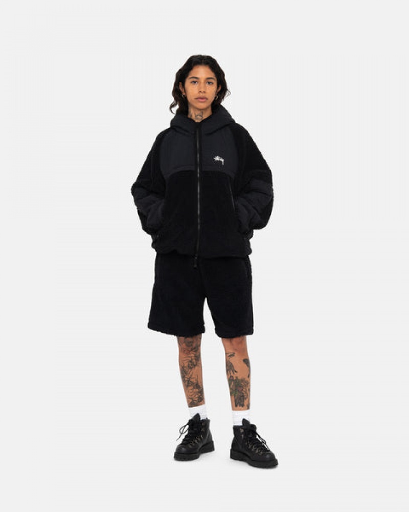 Stussy Sherpa Paneled Mit Kapuze Jacket Jacken Herren Schwarz Österreich | AOR-6094