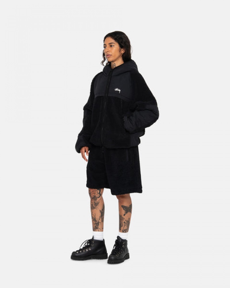 Stussy Sherpa Paneled Mit Kapuze Jacket Jacken Herren Schwarz Österreich | AOR-6094