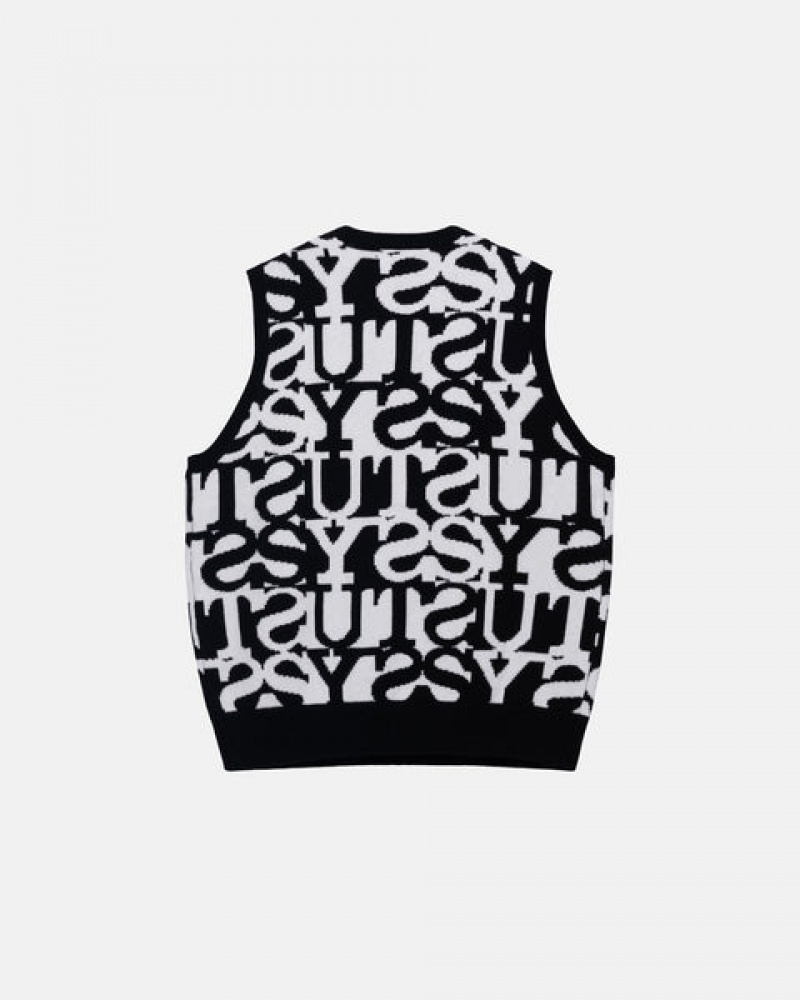 Stussy Stacked Pullover Vest Pullover Damen Weiß Schwarz Österreich | QLE-0334