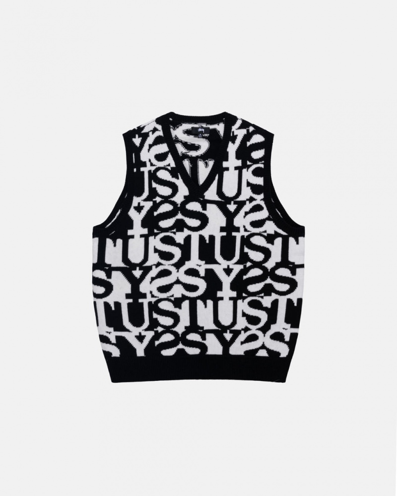 Stussy Stacked Pullover Vest Pullover Damen Weiß Schwarz Österreich | QLE-0334