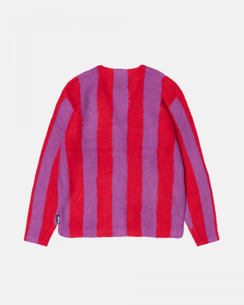 Stussy Stripe Brushed Cardigan Pullover Herren Lila Österreich | KQX-2184