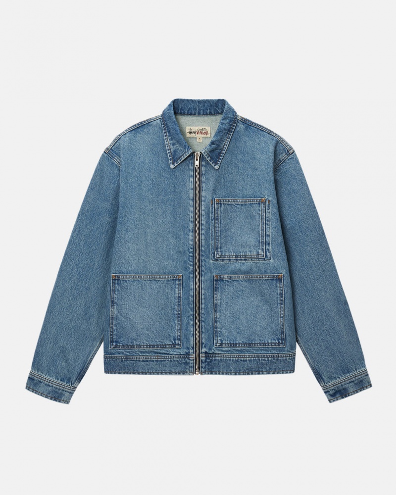 Stussy Zip Arbeits Jacket Denim Denim Damen Blau Österreich | HXH-3059