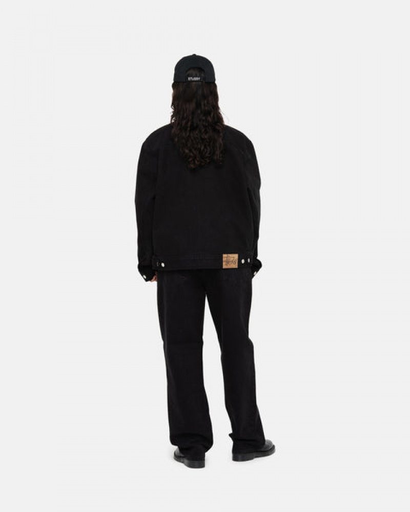 Stussy Zip Arbeits Jacket Overdyed Denim Damen Schwarz Schwarz Österreich | LGL-0359