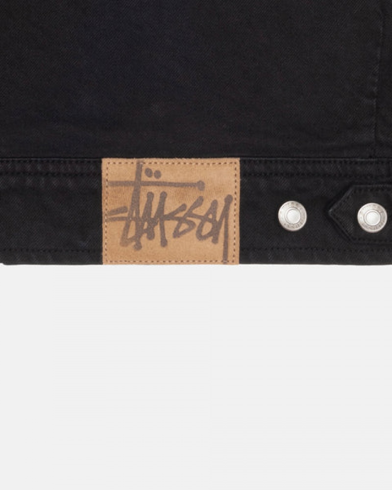 Stussy Zip Arbeits Jacket Overdyed Denim Damen Schwarz Schwarz Österreich | LGL-0359